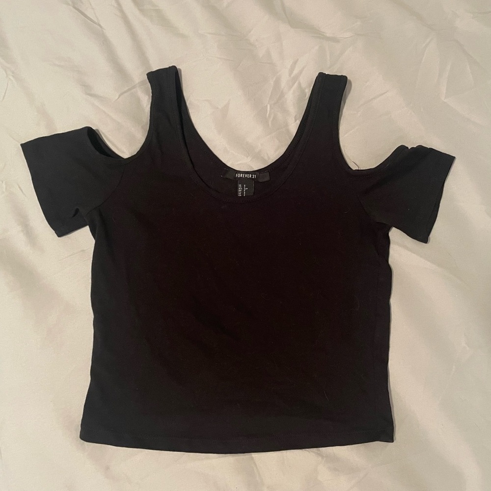 Forever 21 Open Shoulder Black Crop Top Size S